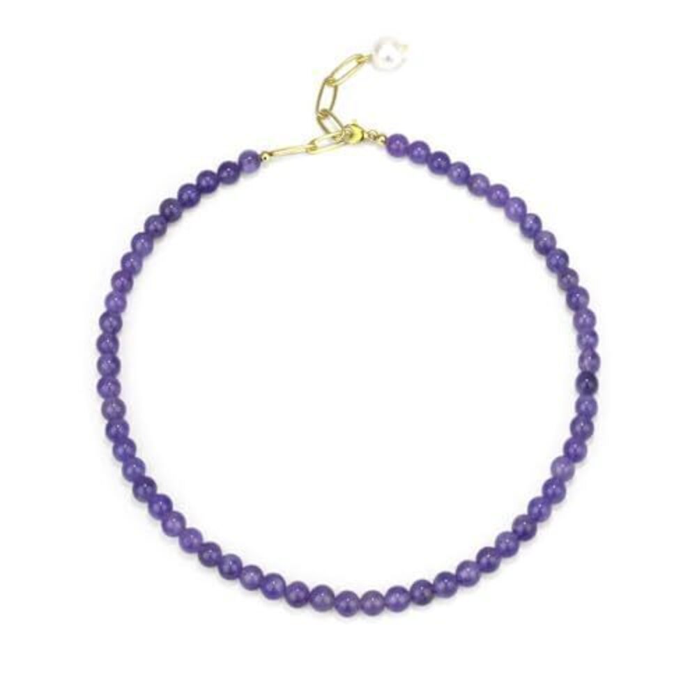 3886 Amethyst Necklace, Natural Amethyst Beaded Choker Necklace